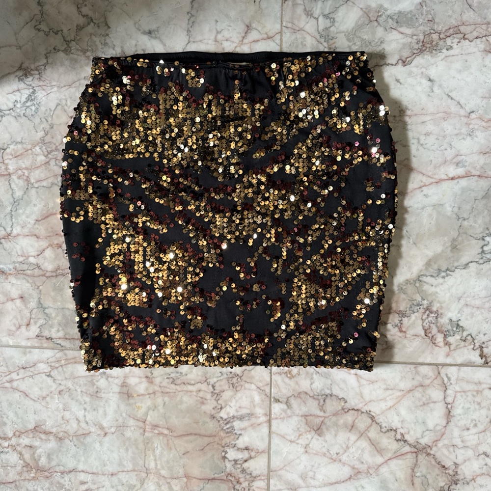 Sequin Mini Skirt - Black and Gold